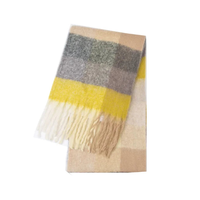 Scarvello | Dikke Warme Kasjmier Regenboog Sjaal-Handtassen-Calora-Geel-38x230cm-Calora
