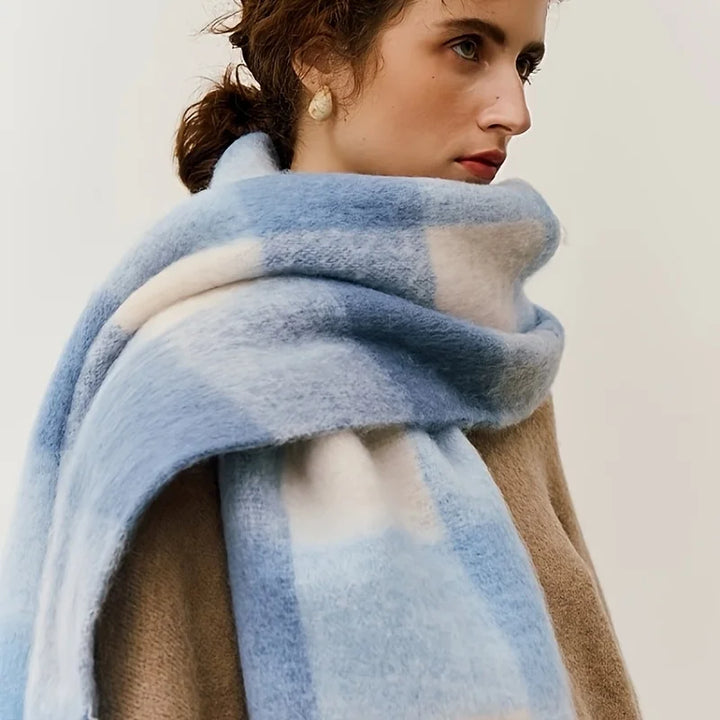 Scarvello | Dikke Warme Wollen Gekleurde Sjaal-Accessoires-Calora-Blauw-38x230cm-Calora