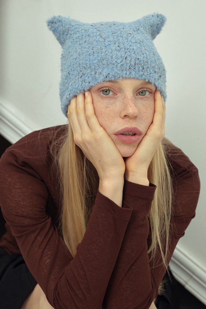 CALORA_ Schattige Gebreide Wol Beanie Hoed met Kattenoren voor Dames