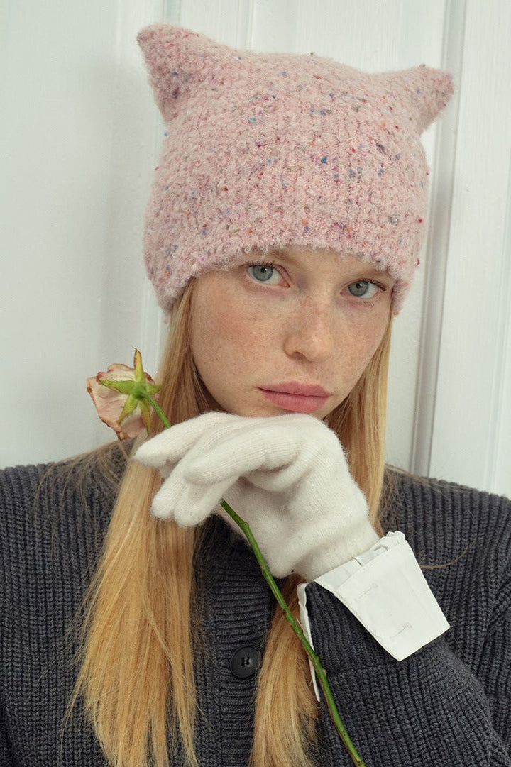 CALORA_ Schattige Gebreide Wol Beanie Hoed met Kattenoren voor Dames