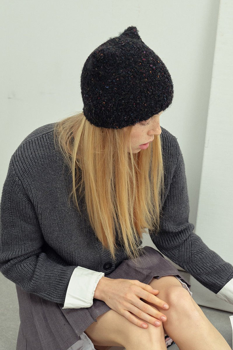 CALORA_ Schattige Gebreide Wol Beanie Hoed met Kattenoren voor Dames