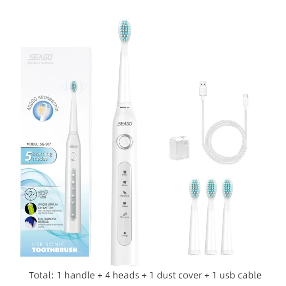 Seago | Oplaadbare Elektrische LED Tandenborstel-Elektronica/Gadgets-Calora-Wit-Calora