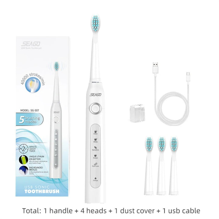 Seago | Oplaadbare Elektrische LED Tandenborstel-Elektronica/Gadgets-Calora-Wit-Calora