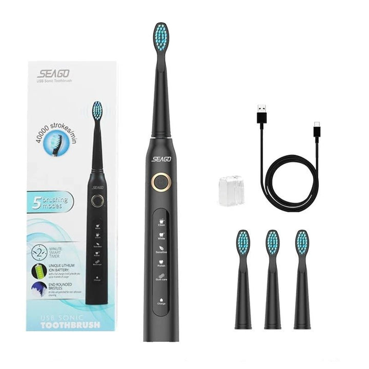 Seago | Oplaadbare Elektrische LED Tandenborstel-Elektronica/Gadgets-Calora-Zwart-Calora