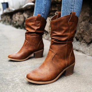 Selvie | Leren Western Cowboy Dames Laarzen-Laarzen-Calora-Bruin-35-Calora