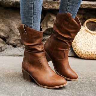 Selvie | Leren Western Cowboy Dames Laarzen-Laarzen-Calora-Zwart-35-Calora