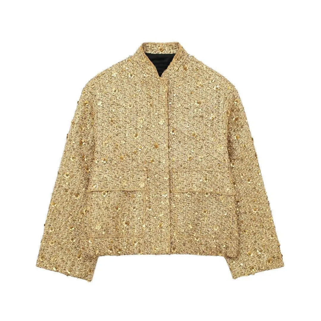 Sera | Chique Bomber Jas-Zomer Jassen-Calora-Goud Glitter-XS-Calora