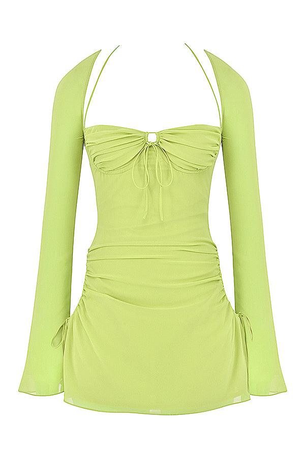 Serena | Halter mini jurk van chiffon met elegante uitsnijding-Feest Jurken-Calora-Wit-XS-Calora