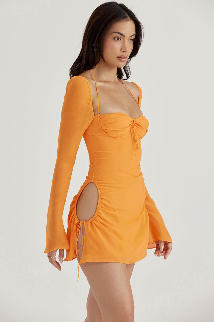 Serena | Halter mini jurk van chiffon met elegante uitsnijding-Feest Jurken-Calora-Wit-XS-Calora