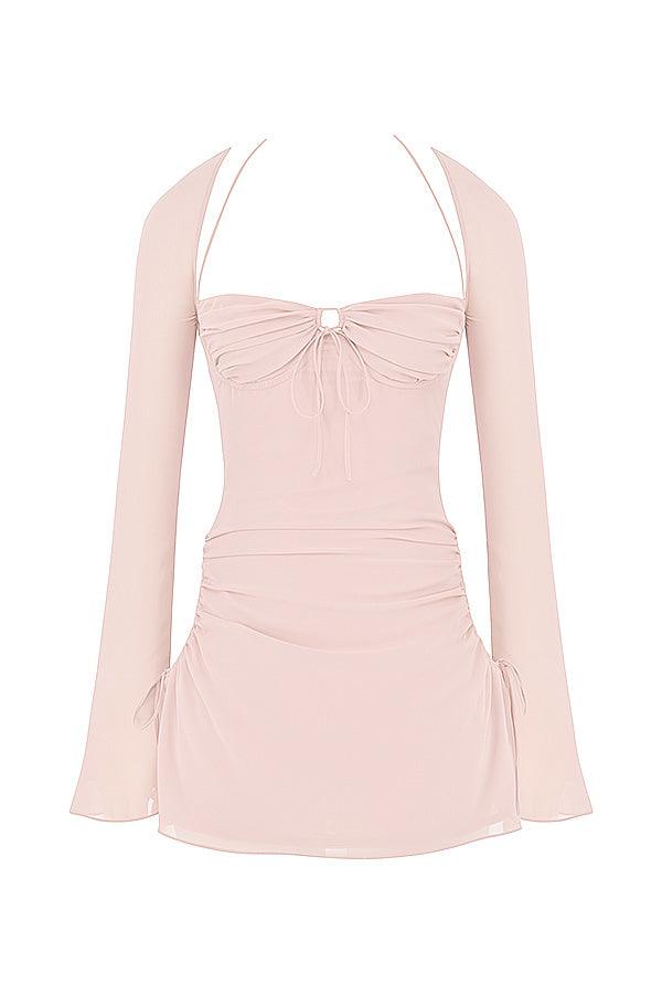 Serena | Halter mini jurk van chiffon met elegante uitsnijding-Feest Jurken-Calora-Wit-XS-Calora