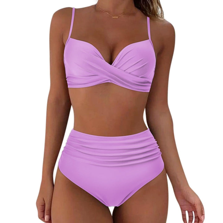 Serenara | Effen Bikini Met Hoge Taille-Zwemkleding-Calora-Roze-S-Calora