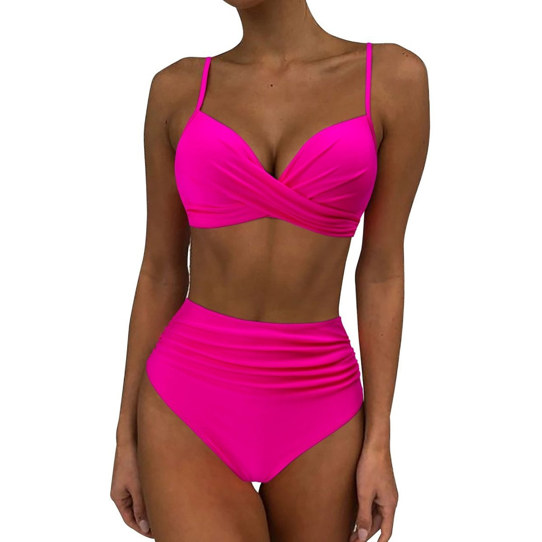 Serenara | Effen Bikini Met Hoge Taille-Zwemkleding-Calora-Zwart Roze-S-Calora
