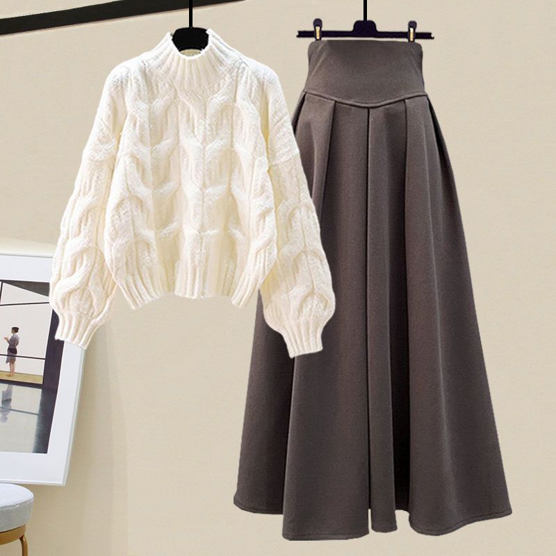 Set van gebreide trui en rok voor dames in een slim fit - tweedelige outfit-Sets & Pakken-Calora-Khaki-S-Calora