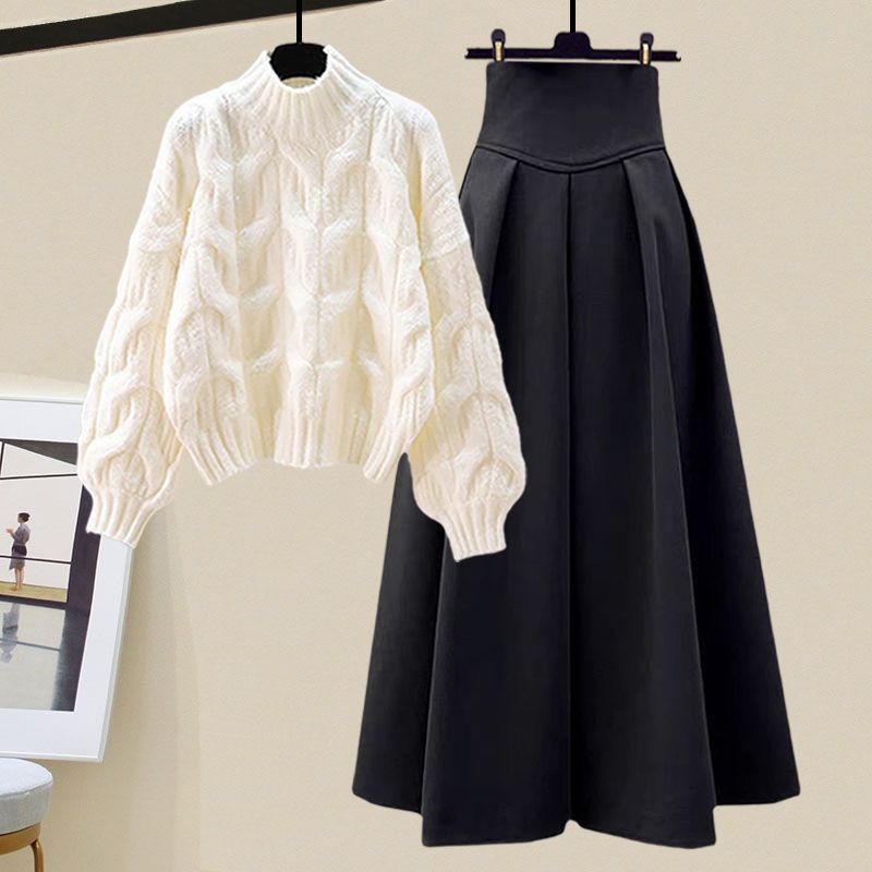 Set van gebreide trui en rok voor dames in een slim fit - tweedelige outfit-Sets & Pakken-Calora-Khaki-S-Calora