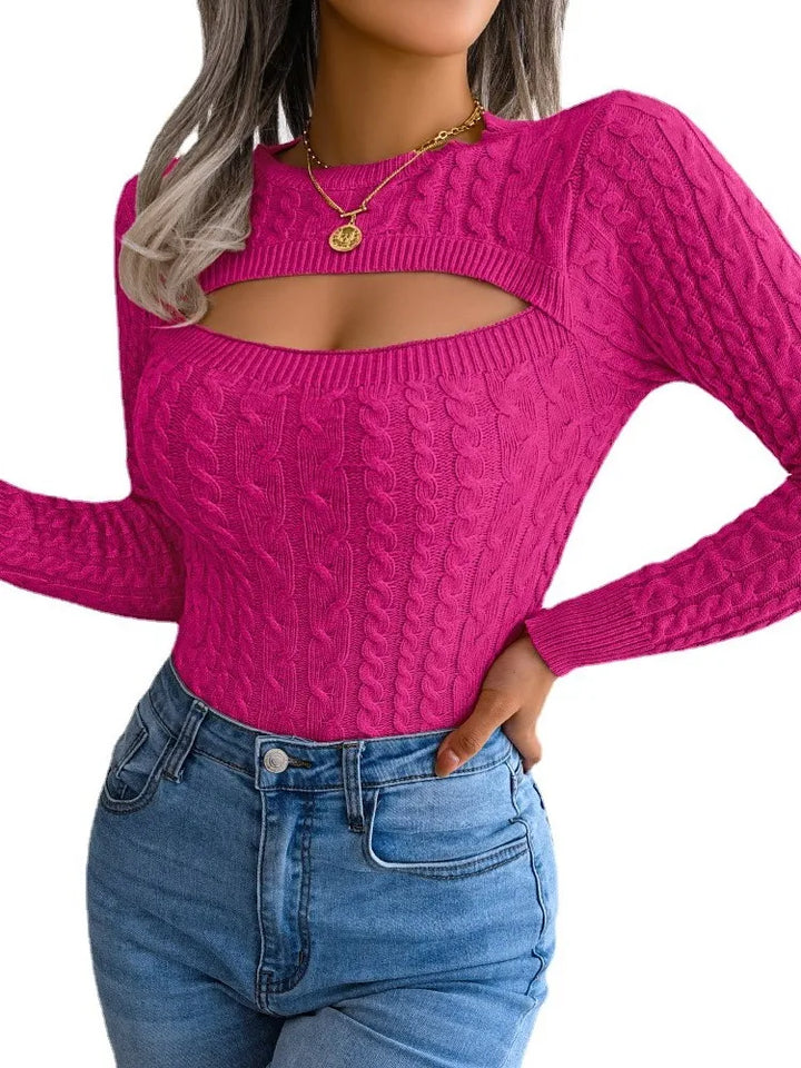 Sexy holle twist trui met lange mouwen voor dames, herfst/winter-Blazers & Vesten-Calora-Roze-S-Calora