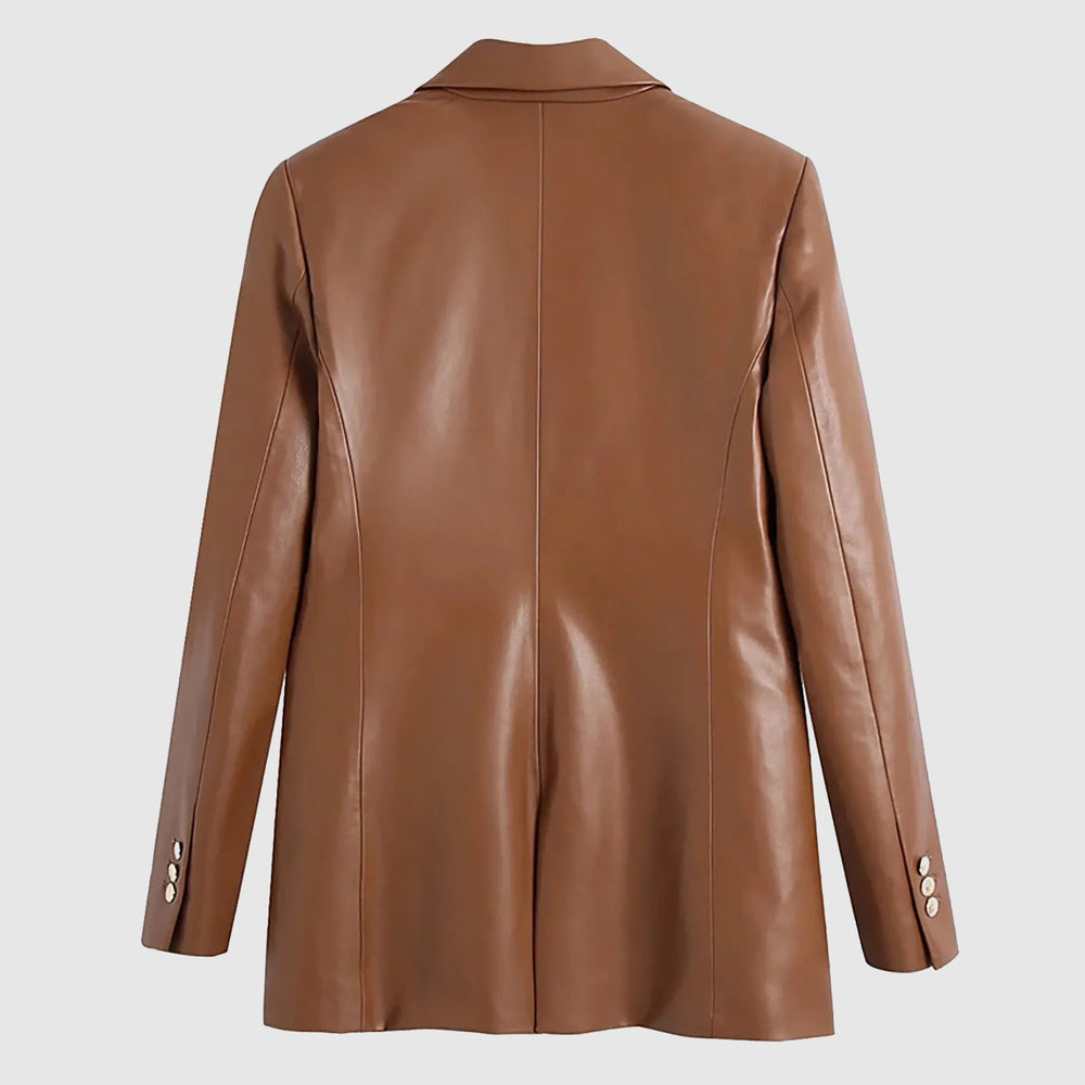 Sigrid | Dames lente matte imitatie leren jas met kraag-Leren Jassen-Calora-Bruin-S-Calora