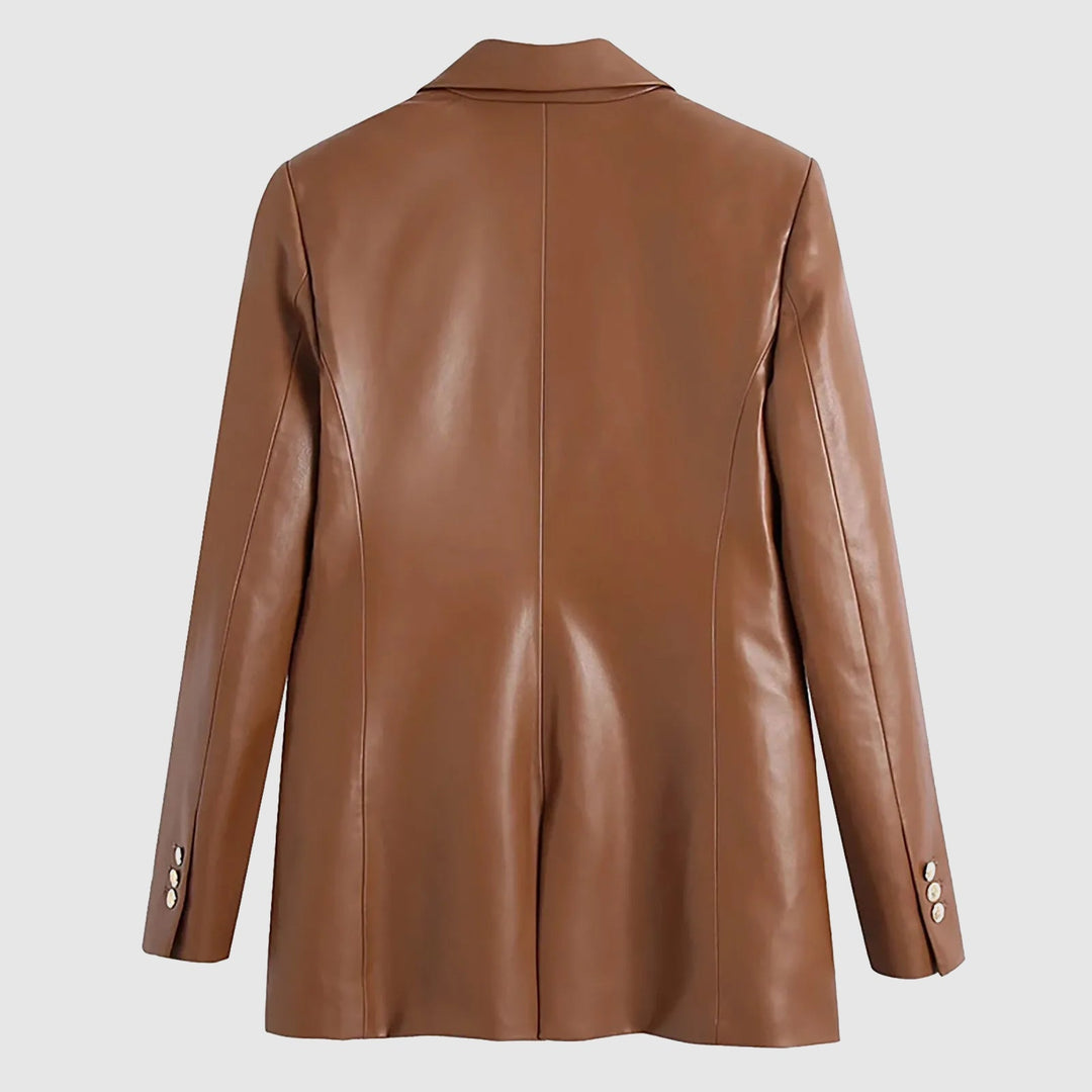 Sigrid | Dames lente matte imitatie leren jas met kraag-Leren Jassen-Calora-Bruin-S-Calora