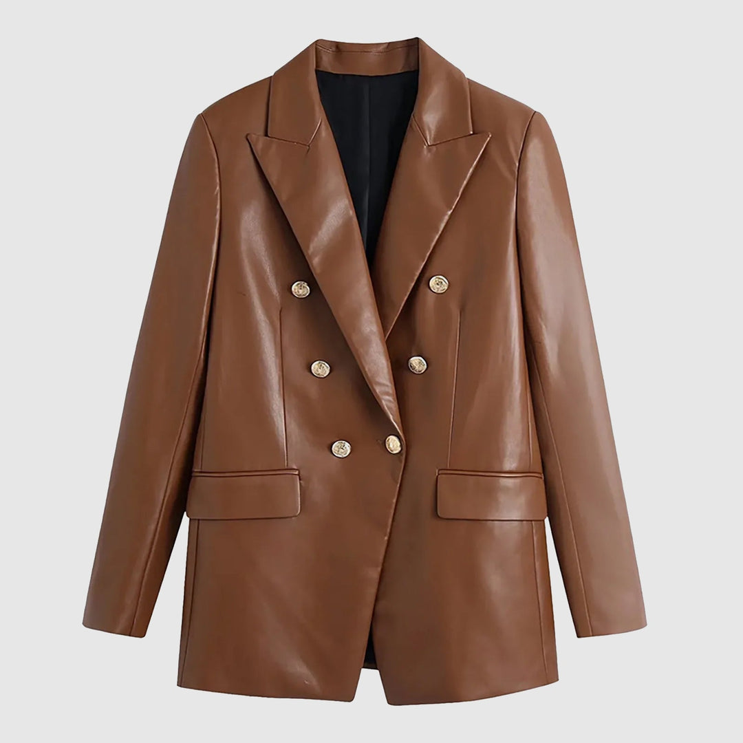 Sigrid | Dames lente matte imitatie leren jas met kraag-Leren Jassen-Calora-Bruin-S-Calora