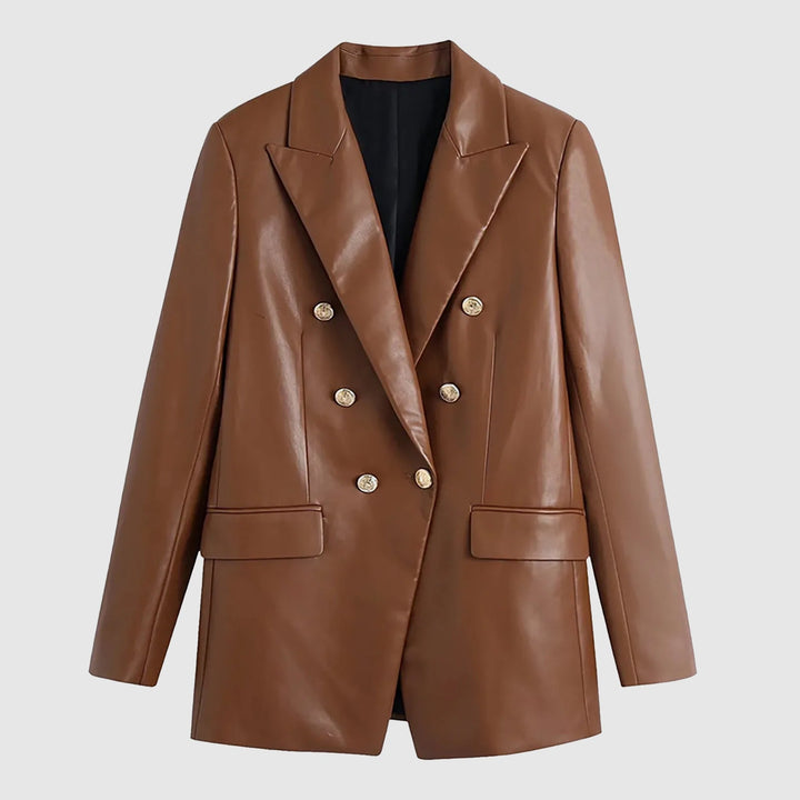Sigrid | Dames lente matte imitatie leren jas met kraag-Leren Jassen-Calora-Bruin-S-Calora