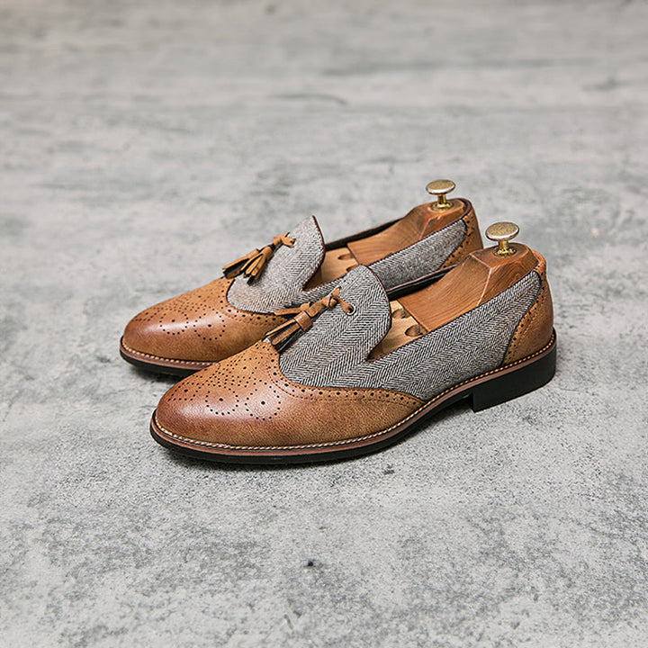 Silvano | Tweed slip-on Loafers met Kwastje en stiksels-Loafers-Calora-Bruin-39-Calora