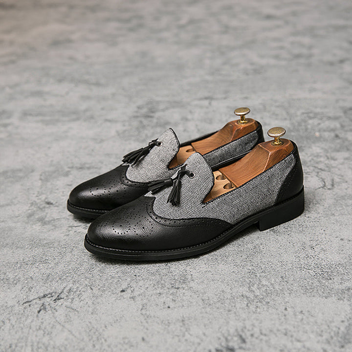 Silvano | Tweed slip-on Loafers met Kwastje en stiksels-Loafers-Calora-Bruin-39-Calora