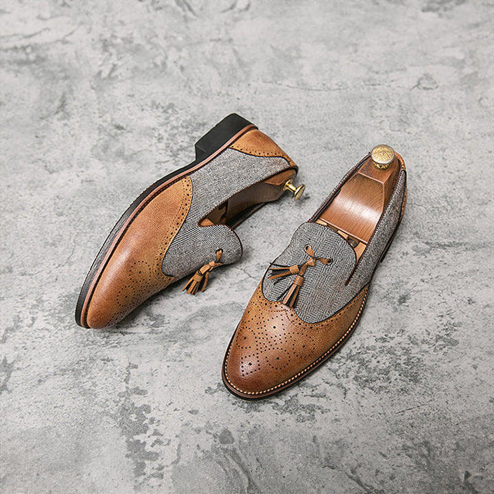 Silvano | Tweed slip-on Loafers met Kwastje en stiksels-Loafers-Calora-Bruin-39-Calora