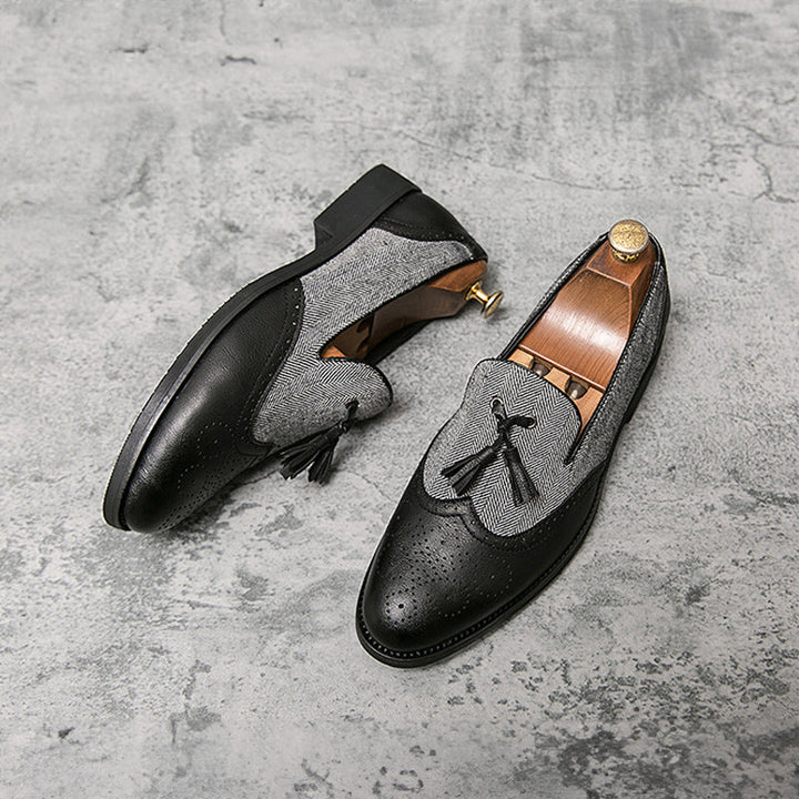 Silvano | Tweed slip-on Loafers met Kwastje en stiksels-Loafers-Calora-Zwart-39-Calora