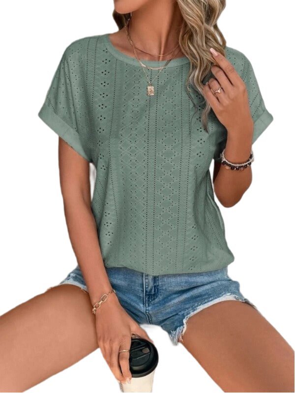 Silvia | Geborduurd T-Shirt-T-shirts-Calora-Groen-S-Calora