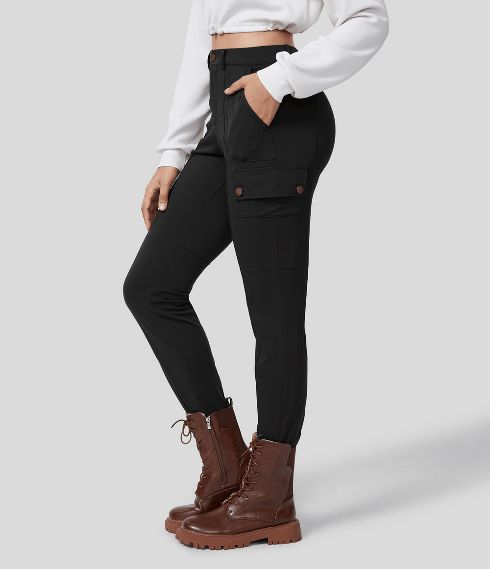 Skinny Cargobroek met Zakken-Wijde Broeken-Calora-Zwart-S-Calora