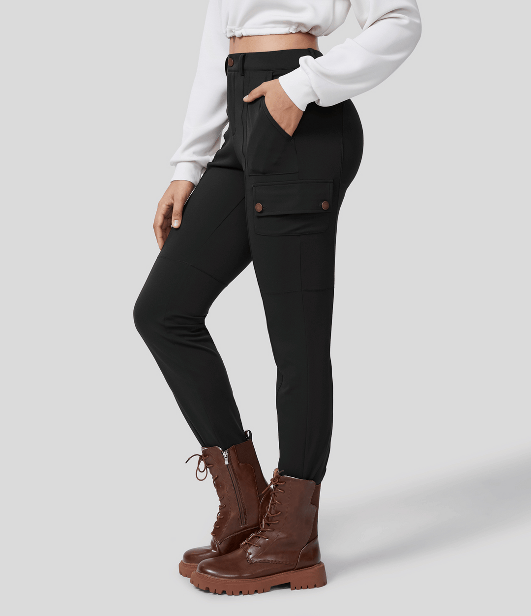 Skinny Cargobroek met Zakken-Wijde Broeken-Calora-Zwart-S-Calora