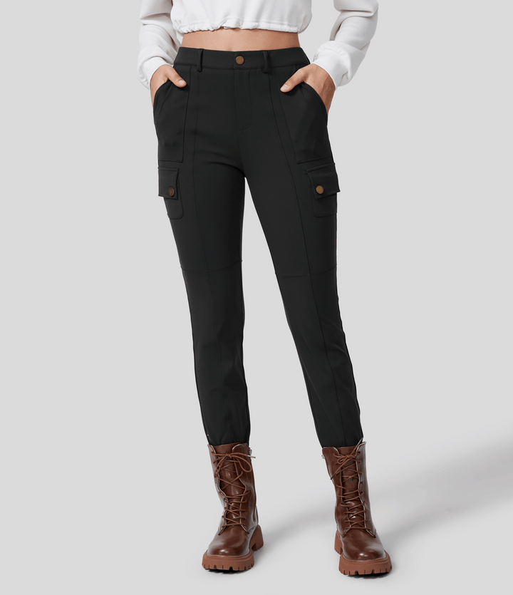 Skinny Cargobroek met Zakken-Wijde Broeken-Calora-Zwart-S-Calora