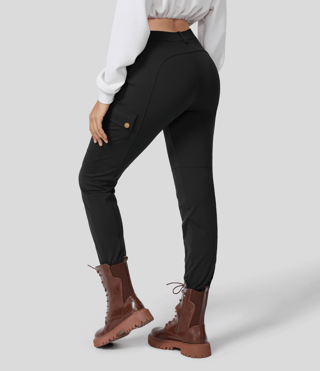 Skinny Cargobroek met Zakken-Wijde Broeken-Calora-Zwart-S-Calora
