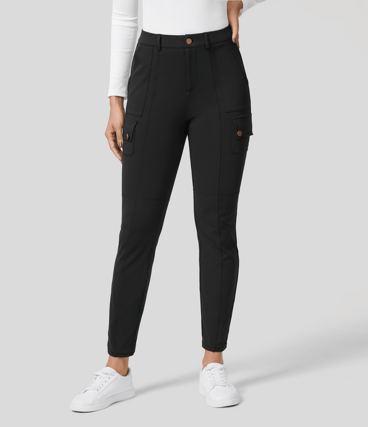 Skinny Cargobroek met Zakken-Wijde Broeken-Calora-Zwart-S-Calora