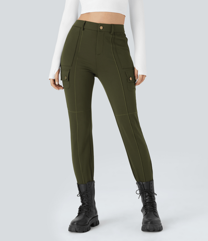 Skinny Cargobroek met Zakken-Wijde Broeken-Calora-Zwart-S-Calora