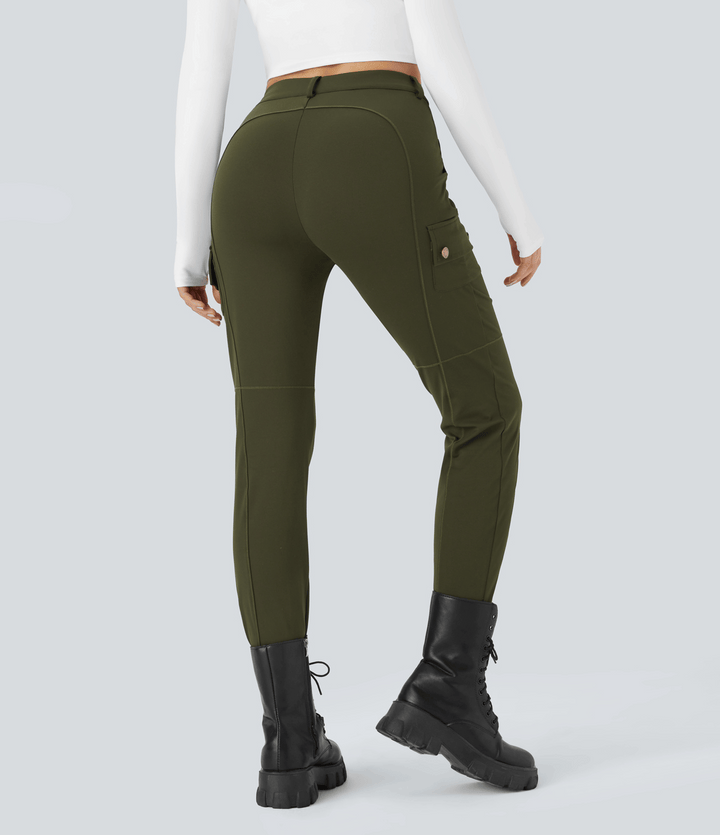 Skinny Cargobroek met Zakken-Wijde Broeken-Calora-Zwart-S-Calora