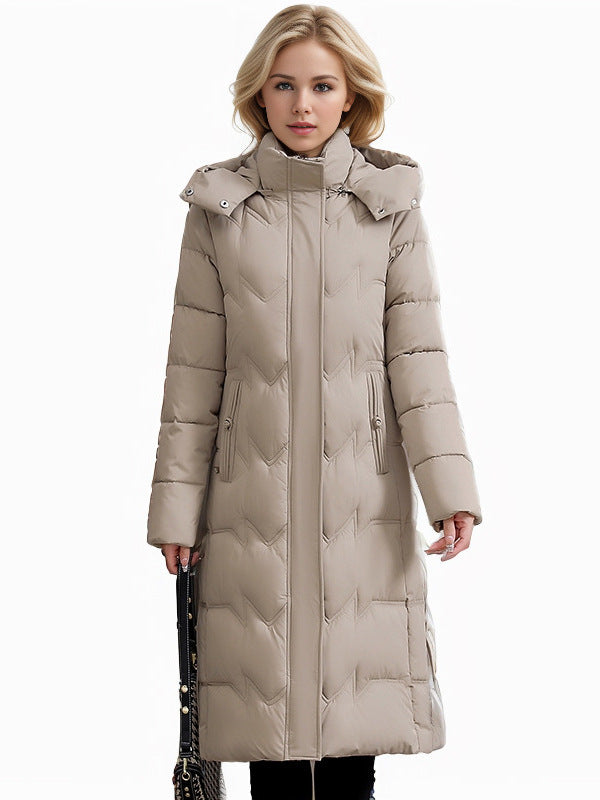 CALORA_ Slim-Fit Katoenen Dons Winterjas met Capuchon - Plus sizes