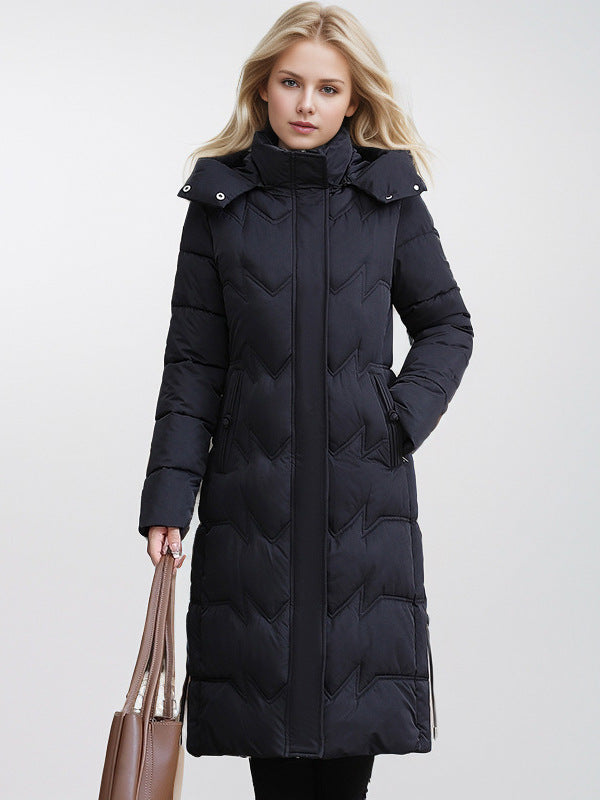 CALORA_ Slim-Fit Katoenen Dons Winterjas met Capuchon - Plus sizes