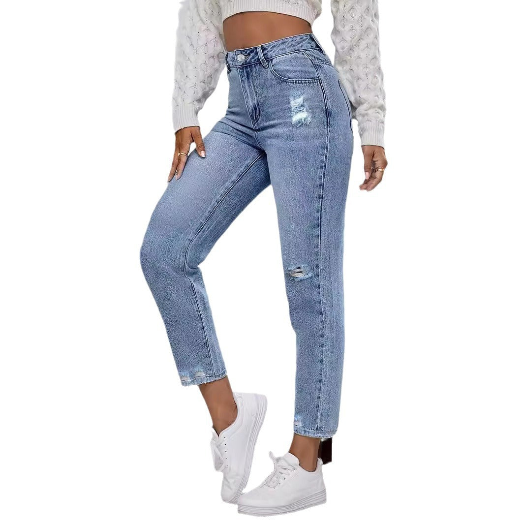 Slim-Fit Rechte Spijkerbroek met hoge taille-Pantalons-Calora-S-Calora