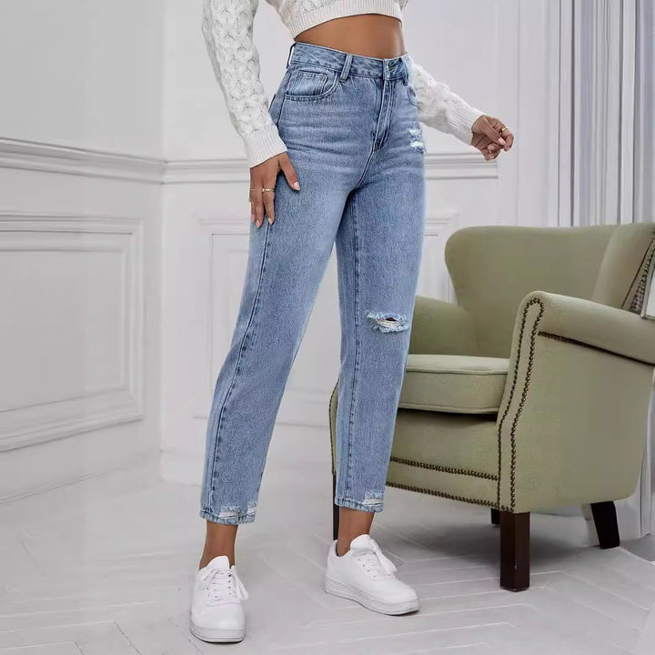 Slim-Fit Rechte Spijkerbroek met hoge taille-Pantalons-Calora-S-Calora
