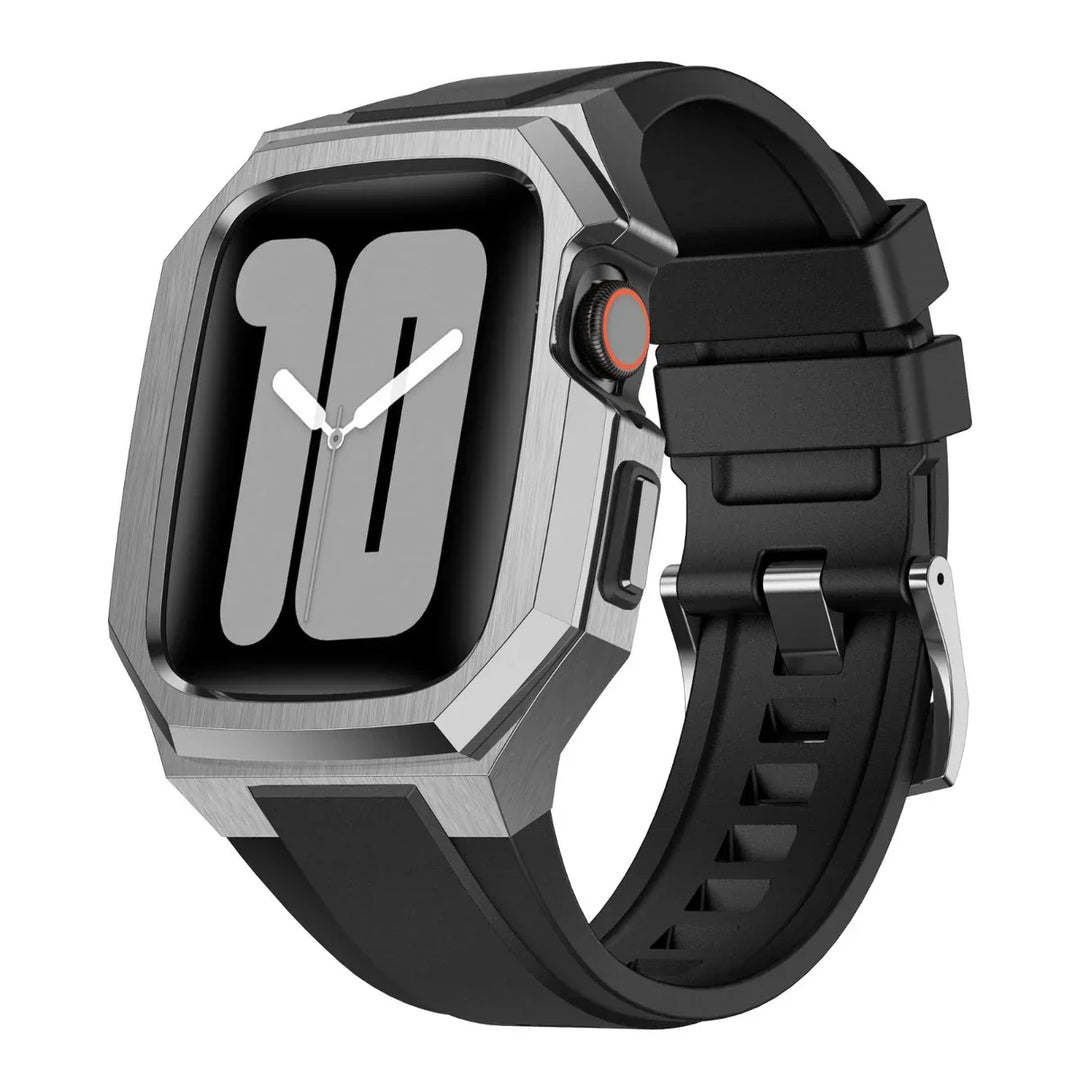 CALORA_ Smartpulse - Roestvrijstalen Behuizing met Fluorrubberen Band voor Apple Watch