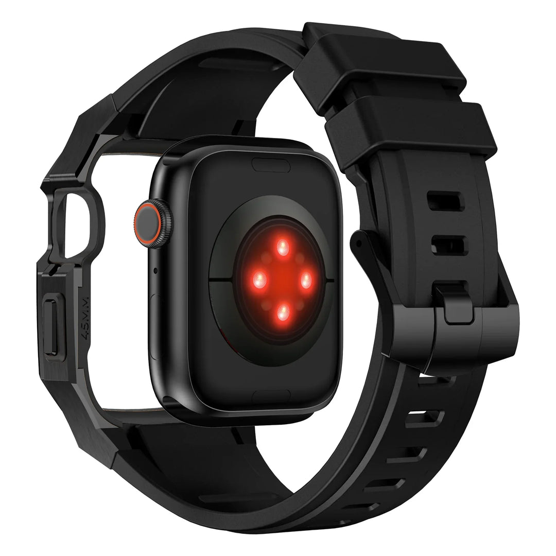 CALORA_ Smartpulse - Roestvrijstalen Behuizing met Fluorrubberen Band voor Apple Watch