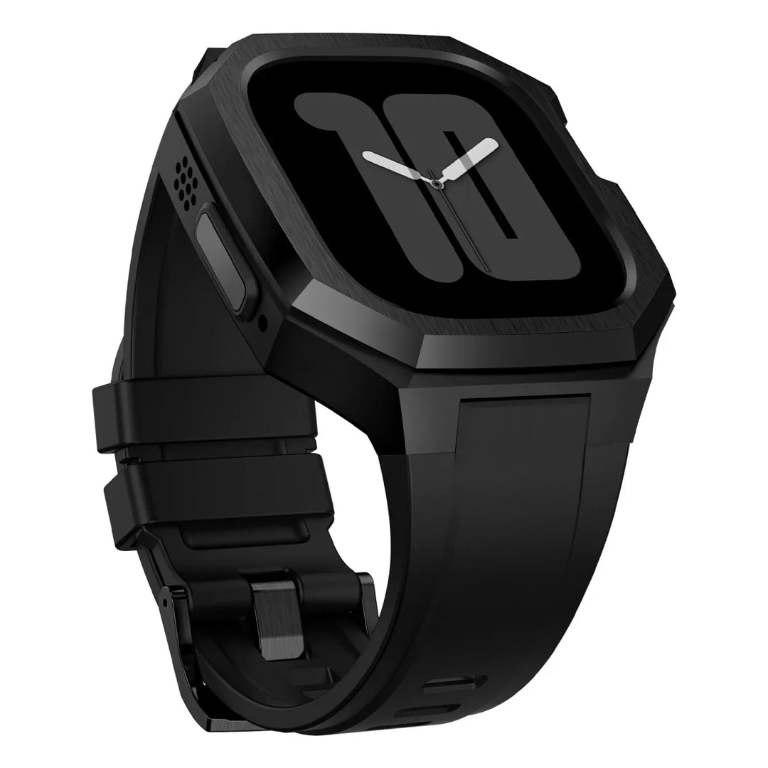 CALORA_ Smartpulse - Roestvrijstalen Behuizing met Fluorrubberen Band voor Apple Watch
