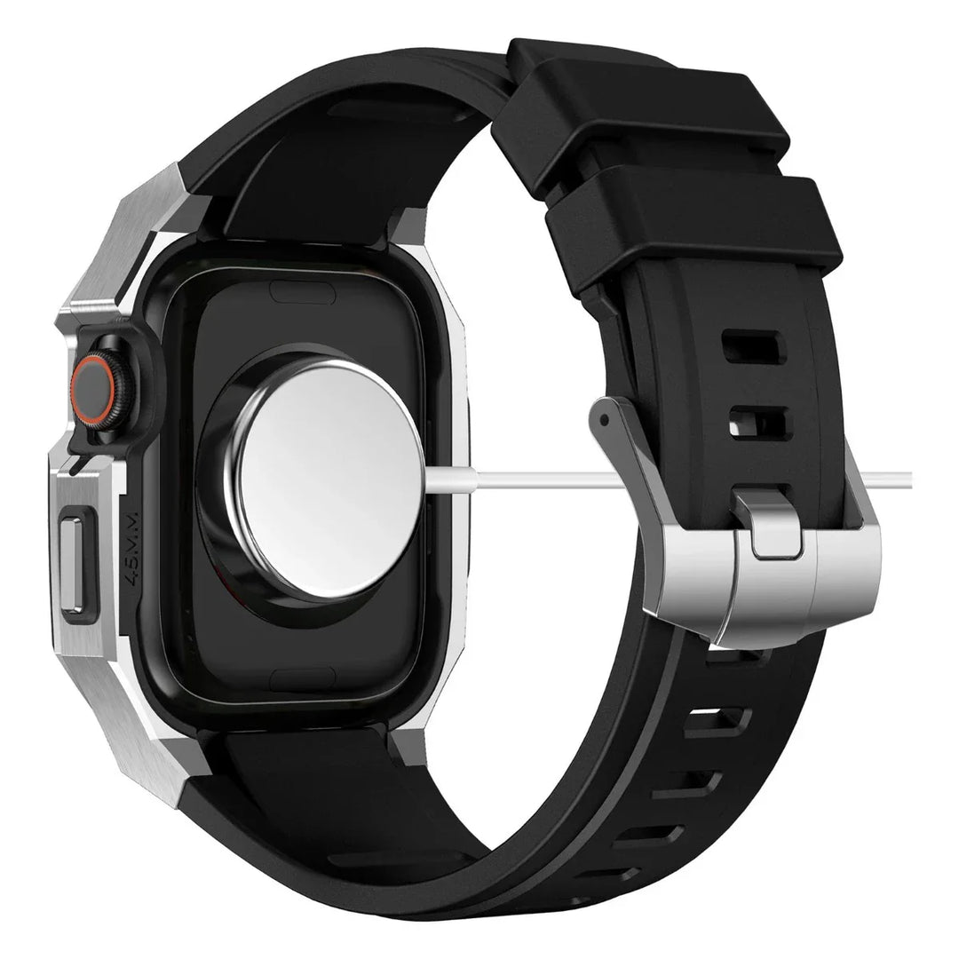 CALORA_ Smartpulse - Roestvrijstalen Behuizing met Fluorrubberen Band voor Apple Watch