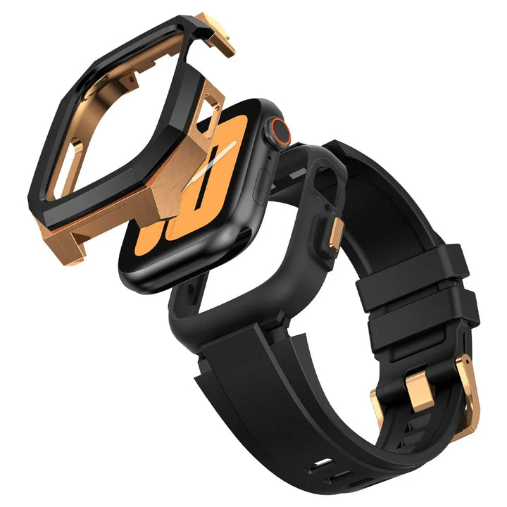 CALORA_ Smartpulse - Roestvrijstalen Behuizing met Fluorrubberen Band voor Apple Watch