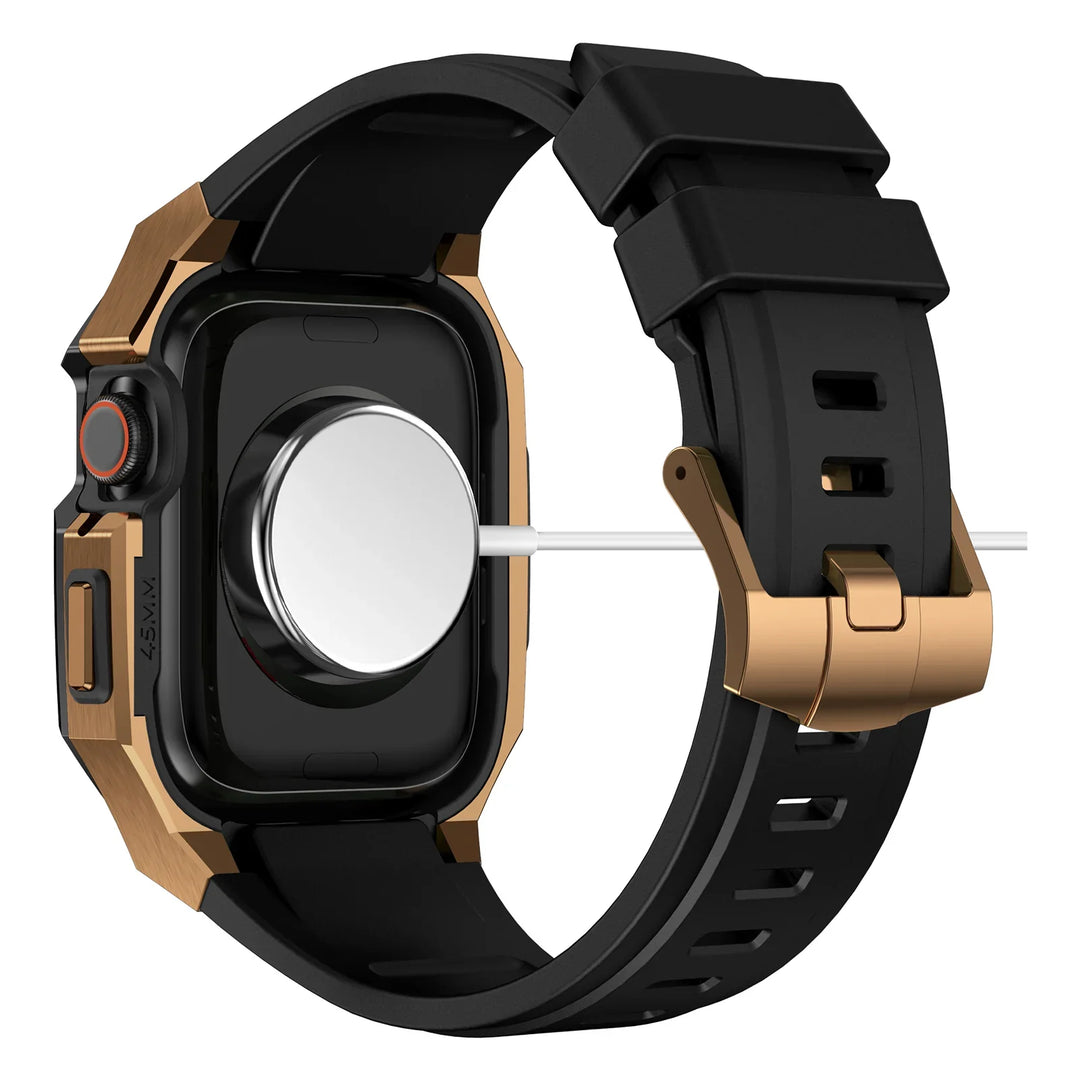 CALORA_ Smartpulse - Roestvrijstalen Behuizing met Fluorrubberen Band voor Apple Watch