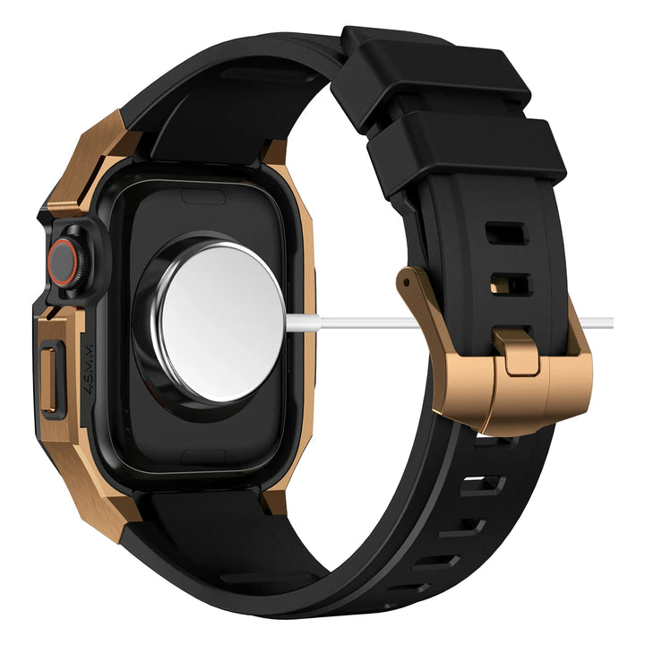 CALORA_ Smartpulse - Roestvrijstalen Behuizing met Fluorrubberen Band voor Apple Watch