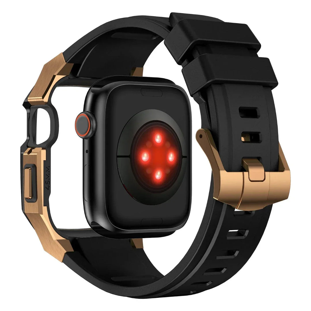 CALORA_ Smartpulse - Roestvrijstalen Behuizing met Fluorrubberen Band voor Apple Watch