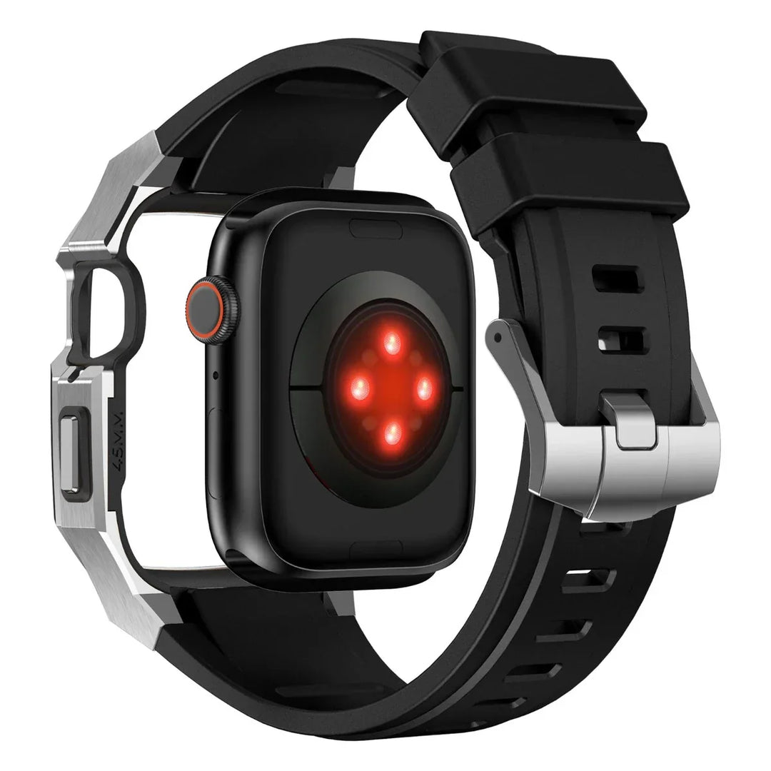 CALORA_ Smartpulse - Roestvrijstalen Behuizing met Fluorrubberen Band voor Apple Watch