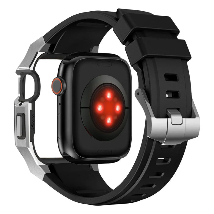 CALORA_ Smartpulse - Roestvrijstalen Behuizing met Fluorrubberen Band voor Apple Watch