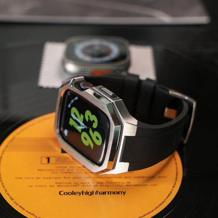 CALORA_ Smartpulse - Roestvrijstalen Behuizing met Fluorrubberen Band voor Apple Watch